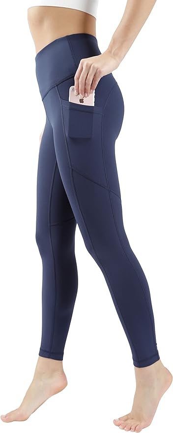 90 Degree By Reflex Power Flex Yoga Pants - High Waist Squat Proof Ankle Leggings with Pockets for Women - Catamaran Navy