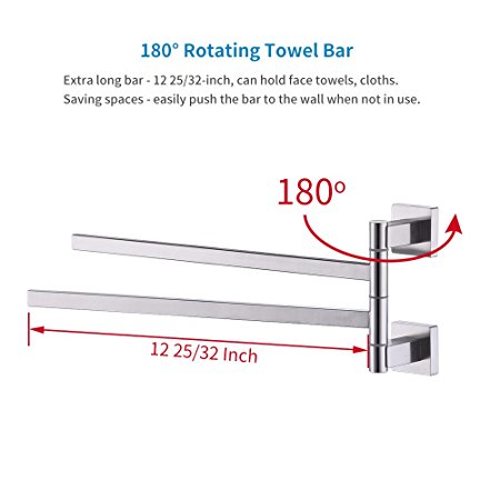 KES Bath Towel Holder Swing Hand Towel Rack SUS 304 Stainless Steel Bathroom Swivel Towel Bar 2-Bar Folding Hanger Holder RUSTPROOF Wall Mount Brushed Finish, BTH203S2-2