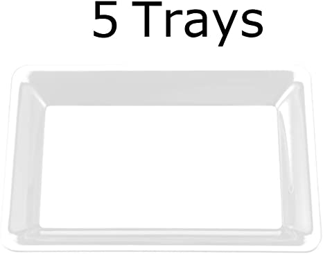 5 Rectangle Clear Plastic Trays Heavy Duty Plastic Serving Tray 10" x 14" Serving Platters Food Tray Decorative Serving Trays Wedding Platter Party Trays Great Disposable Serving Party Platters Clear