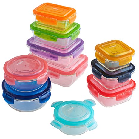 VonShef 10 Piece Glass Container Food Storage Set with Multi-Colored Lids