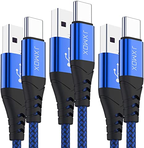 USB C Cable, JXMOX(3-Pack 3ft) USB A to Type C Charger Nylon Braided 3A Fast Charging Cord Compatible with Samsung Galaxy S20 S10E S9 S8 Plus Note 10 9 8,LG V35 V30 G8 G7,Moto,Google,Other USB C(Blue)