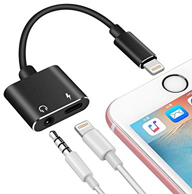 Lightning to 3.5mm Aux Headphone Jack Audio Adapter for iphone 7/8/X/7 plus/8 plus (Support iOS 10.3, iOS 11), CAMOY 2 in 1 Lightning Adapter and Charger (Black)