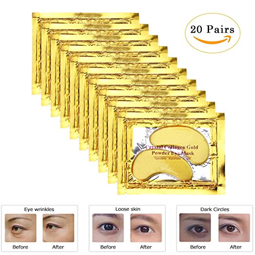 EZGO 20 Pairs Crystal Gel Collagen Gold Power Eye Mask, Great For Anti Aging, Dark Circles, Puffiness And So On