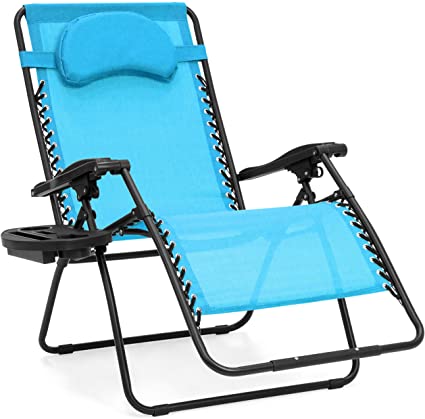 Best Choice Products Oversized Folding Zero Gravity Outdoor Reclining Lounge Patio Chair w/Cup Holder - Light Blue