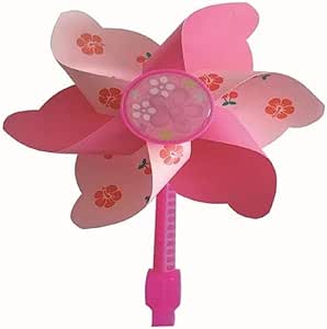 HURTLE Flower Patterned Handlebar Pin Windmill - Spinning Decoration for Kids Bikes, Spins Automatically, Fits Most Bicycle, Tricycle, Scooter Handlebars (Pink)