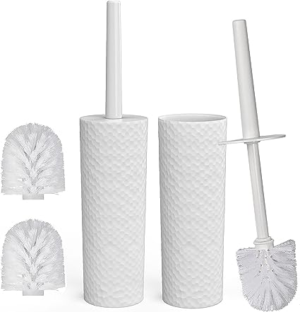 Topsky 2-Pack Closed Toilet Brush Compact Toilet Brush and Holder Plastic Round Barrel Loo Brush with Replacement Toilet Brush Head (White)