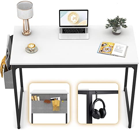 CubiCubi Computer Desk 32" Study Writing Table for Home Office, Modern Simple Style PC Desk, Black Metal Frame, White