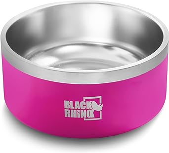 Black Rhino The Dura-Bowl (42 Oz) Double Insulated Stainless Steel Food & Water Dog Bowls for Small, Medium, Large Dogs | Non Slip |