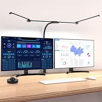 Qooltek Dimmable LED Desk Lamp with 4 Tubes, Gooseneck Clamp Lamp, Monitor Lamp with 5 Color Temperature, Table Light with Timer, 24W Eye Caring Table Lamp for Office, includes Adapter, Black