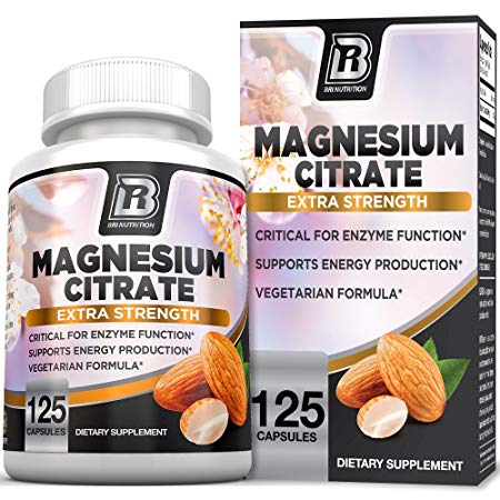 BRI Nutrition Magnesium Citrate - 125 Count 400 mg per Veggie Capsules - 125 Sevings