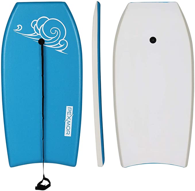 PEXMOR 41in Body Board, Lightweight Bodyboard with Premium Leash, EPS Core, XPE Deck, HDPE Slick Bottom, Adjustable Wrist Rope, Perfect Surfing for Kids and Adults in Sea Beach Pool