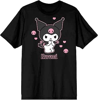 Sanrio Kuromi Anime Hearts & Skulls Unisex Black Graphic Tee Shirt