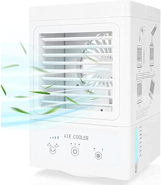 5000mAh Battey Operated Evaporative Air Cooler Portable Air Conditioner 700ML Water Tank, with 3 Wind Speeds, 3 Cooling Levels for Bedroom Office Desk Car Camping Tent