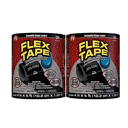 2 Pack Rubberized Waterproof Tape, 4" x 5', Flex Waterproof Patch Seal Tape for Repairing Holes Cracks Pipes Gaps Roof Boat Leaks, Heavy Duty Rubber Pipe Repair Tape for Water Leaks, Black