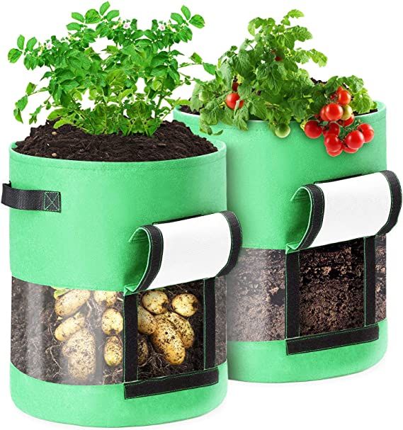 CAVEEN Potato Grow Bags, 2 Pack 10 Gallon Plant Growing Bags with Flap and Handles for Potato Tomato Carrot Onion