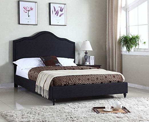Home Life Cloth Black Linen 51" Tall Headboard Platform Bed with Slats Queen - Complete Bed 5 Year Warranty Included 009