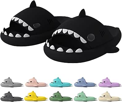 rosyclo Shark Slides for Women and Men, Cute Shark Slippers Adult Youth Cloudy Summer Soft Lightweight Anti-Slip Thick Sole Beach House Cloud Cushioned Shower Slide Sandals Indoor Outdoor