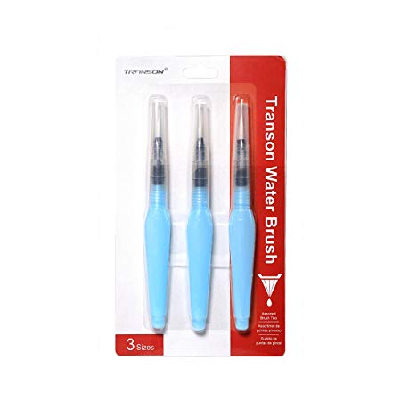Transon Water Cololring Brush Pen Set of 3 for Watercolors, Lettering, Water-soluble Pencils, Calligraphy, Drawing and Painting