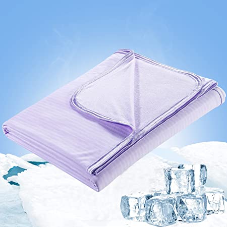 LUXEAR Cooling Blanket for Sleeping, Double-Sided Lightweight Summer Blankets for Hot Sleepers, Oeko-TEX Certificate, Japanese Q-Max&gt;0.34 Cooling Fiber, 100% Bamboo Material for Night Sweat, Purple