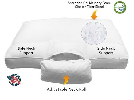 Extra Firm Adjustable Neck Support (ANS) Cervical Bed Pillow, Unique Shredded Gel Memory Foam Cluster Fiber Blend with ® Coolmax® Custom Fit Pillowcase, USA Made - Queen