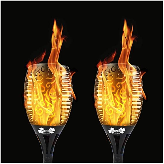 MCNICK & COMPANY 2 Pack - 96 LED Waterproof Solar Flickering Flame Torch - Outdoor Tiki Torches Flickering Flame Lamp Pathway Lights