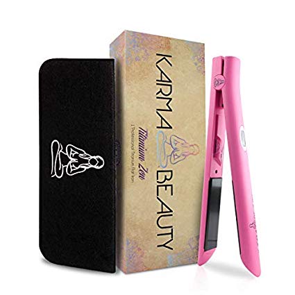Professional Titanium Hair Straightener | 1’’ Flat Iron | LCD Screen | Auto Shut-Off | Heats Up Fast | Cool Tips for Easier Use | Dual Voltage | Karma Beauty |(Pink)