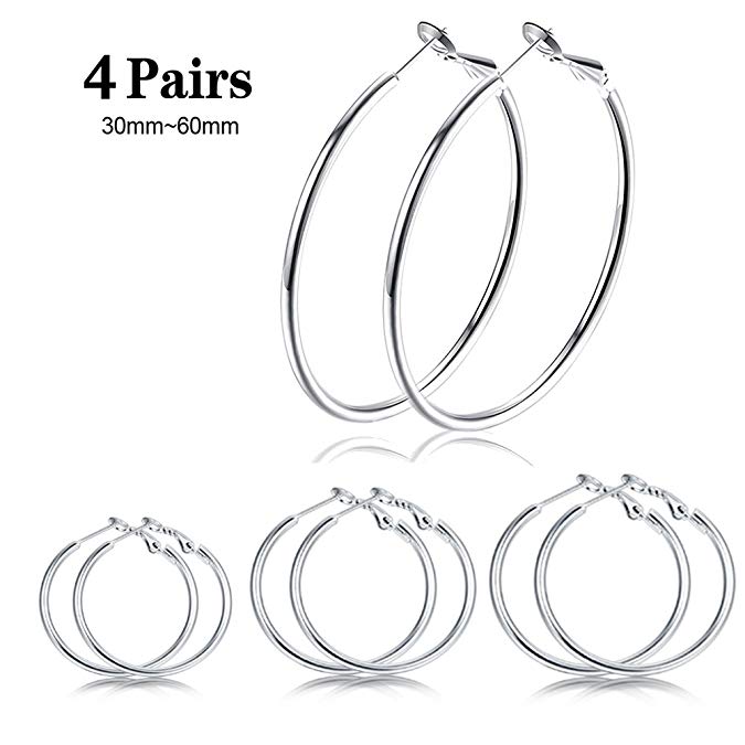 LOLIAS 4 Pairs Round Hoop Earrings for women Stainless Steel Rose Gold Large Hoop Earring set