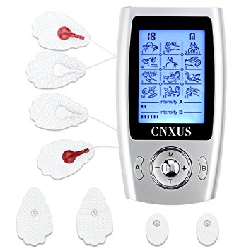 CNXUS TENS Machine Independent-Control A/B Channel 12 Diverse Modes   8 Pads  Rechargeable Muscle Stimulator Unit, Pain Relief Pulse Impulse Mini Massager Therapy Machine