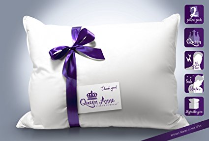 2 Pack Pillows -Two of our Best Selling Luxury Synthetic Down Hypoallergenic Pillow By Queen Anne Co. - Heavenly Down Allergy Pillows for the Bedroom (2 Queen Medium Fill)
