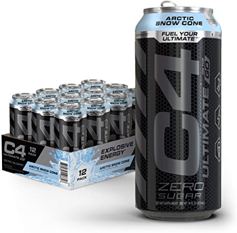 C4 Ultimate Sugar Free Energy Drink 16oz (Pack of 12) | Arctic Snow Cone | Pre Workout Performance Drink with No Artificial Colors or Dyes