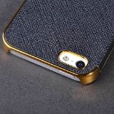 Frame Luxury Leather Chrome Hard Back Case Cover for Iphone 5 5s Black Gold