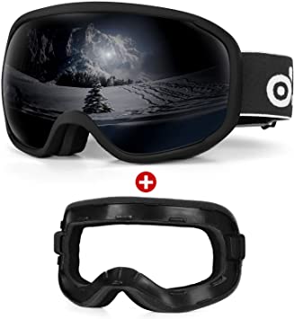 Odoland Ski Goggles with Detachable Sponge, Snow Snowboard Goggles for Men, Women, Adult and Youth Skiing, OTG Design, Anti-Fog Windproof UV Protection Snow Goggles, Helmet Compatible