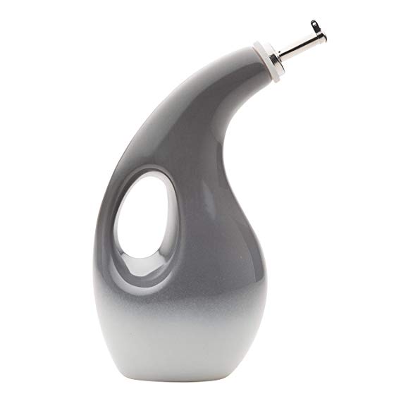 Rachael Ray 47850 Solid Glaze Ceramics EVOO Olive Oil Bottle Dispenser with Spout - 24 Ounce, Gray