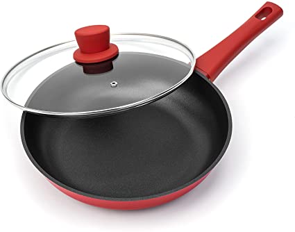 Sakuchi Frying Pan Nonstick Induction Skillet with Lid Omelette Egg Pan 11 Inch, Red