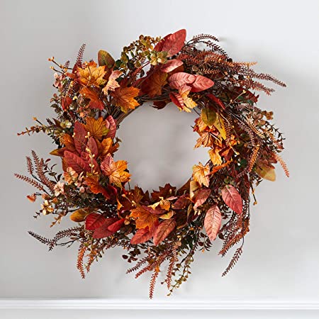 Lights4fun, Inc. 24” Fall Leaf Thanksgiving Harvest Wreath Decoration for Front Door & Indoor Wall Decoration