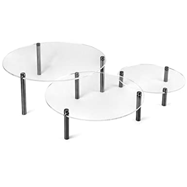 QWORK Round Acrylic Display Stand, 3-Piece Set Round Clear Acrylic Dessert Bakery Display Stand Party Serving Platter