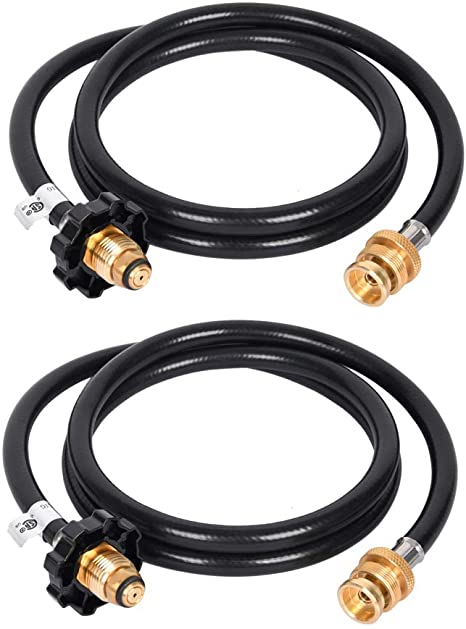 GasSaf 5FT Propane Adapter Hose 1lb to 20lb for Coleman Camp Stove and Weber Q Series Grill P.O.L Connection (2 Pack)