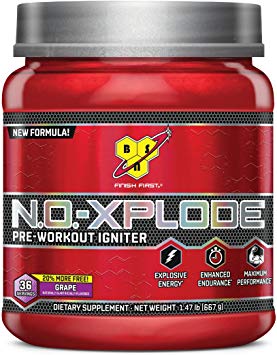 BSN N.O.-XPLODE Pre-Workout Supplement with Creatine, Beta-Alanine, and Energy, Flavor: Grape, 36 Servings