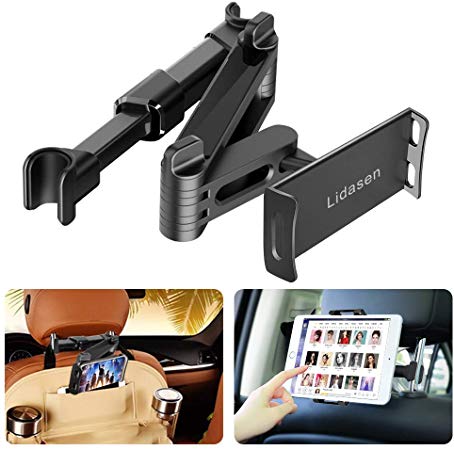 Car Headrest Mount, Universal 360° Rotating Adjustable Car Backseat Mount Tablet Headrest Holder for iPad Pro iPad Air iPad Mini, Samsung Galaxy, Other 6"-10.5" Tablets and 4.5"-8" Cell Phones (Black)