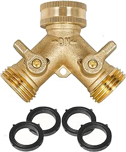 Garden Hose Splitter, Heavy Duty Brass Y Valve Hose Splitter, 3/4"GHT Thread Garden Hose Adapter 2 Way Shut Off Valve with Solid Brass Handle for Lawn and Garden
