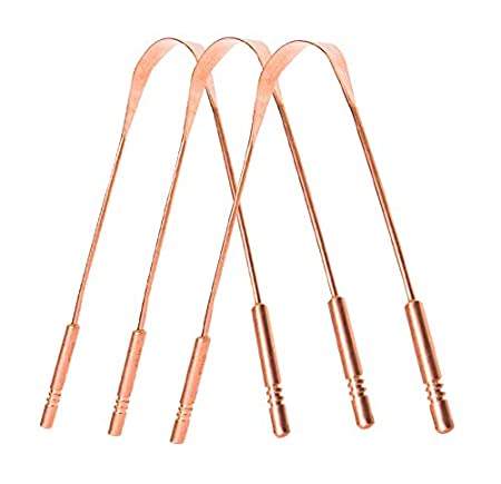 Tongue Scraper, Ayurvedic Tongue Cleaner 100% Pure Brass (Copper) Metal, Round and Non-Synthetic Handle,Tongue Cleaner for Adults and Kids,Great for Oral Care,Fresh Breath and Health- Pack of 3