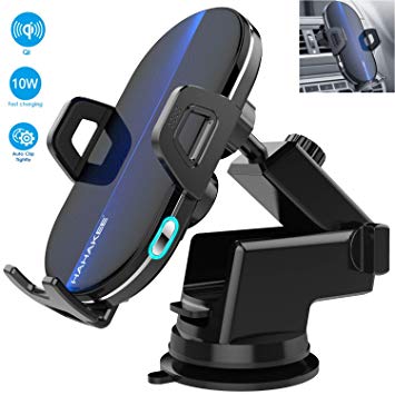 Wireless Car Charger, HAHAKEE Qi Wireless Charger Mount 2 in 1 Auto Clamp 10W Fast Charging Air Vent Cell Phone Holder for iPhone 11 Max XR X 8 Plus, Samsung Galaxy S10 S9 S9  S8 Note 8 Note 9, LG V30
