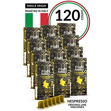Il Caffé Italiano Coffee | Capsules Compatible with Nespresso OriginalLine | Certified Genuine Single Origin Colombia Pack | 120 Espresso Pods | Crafted in Messina, Italy