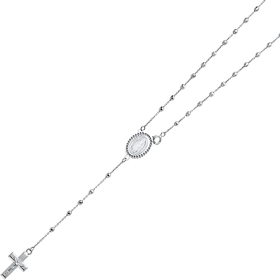 The World Jewelry Center 14k White Gold 2.5mm Rosario/Rosary Necklace - 20"