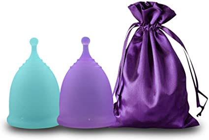 EcoBlossom Menstrual Cups - Set of 2 Reusable Period Cups - Premium Design with Soft, Flexible, Medical-Grade Silicone   1 Storage Bag (2 Large Cups)