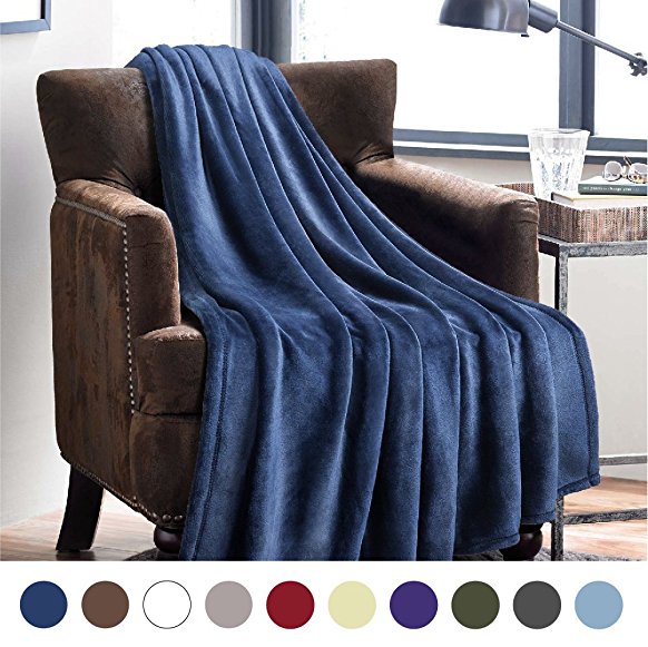 Flannel Fleece Blanket Blue Navy Throw Lightweight Cozy Plush Microfiber Solid Blanket by Bedsure