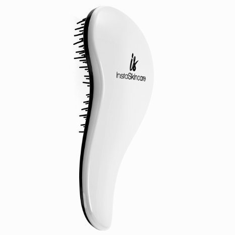 Amazing Painless Detangling Brush, with Extra Strong Bristles! Ideal for Unruly, Thick, Wavy and Kinky Hair Types - Great for Adults and Kids alike - Glossy White - 100% Satisfaction Guarantee