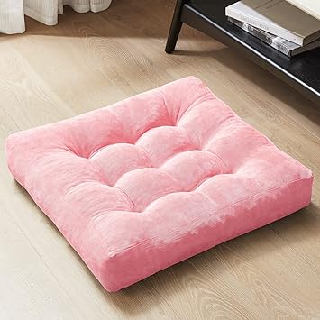 Meditation Floor Pillow, Square Large Pillows Seating for Adults, Tufted Corduroy Floor Cushion for Living Room Tatami, Pink 22x22 Inch, 1 Count (Pack of 1)