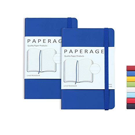 2-Pack Pocket Notebook Journal Notepad Small, College Ruled, 3.6" x 5.5", Faux Leather Soft Cover Mini Journal, 100 GSM Thick Paper, Inner Pocket (Blue Lined)