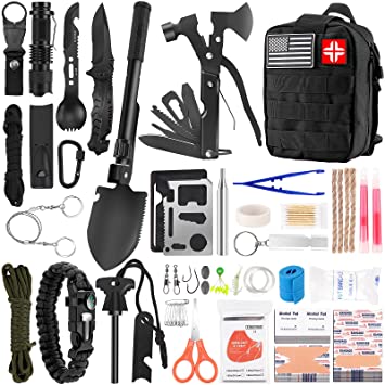 Emergency Survival Kit and First Aid Kit, 142Pcs Professional Survival Gear and Equipment with Molle Pouch, for Men Camping Outdoor Adventure